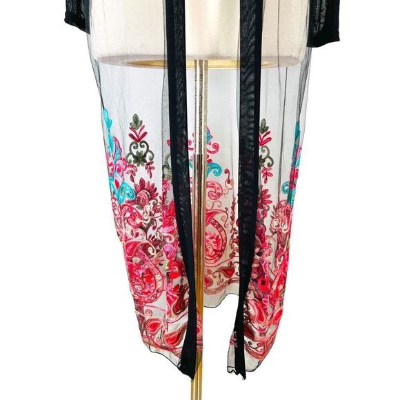 Sacred Threads NWOT Sheer Embroidered Floral Open Cardigan Black Womens One Size - Picture 4 of 12